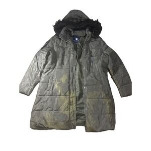 Rocawear Classic Women's Olive Green Long Puffer Coat Faux Fur Hood Winter XL